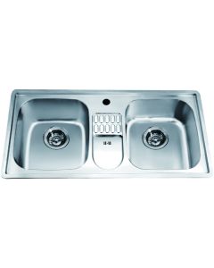 Dawn® Top Mount Equal Double Bowl Sink with Integral Drain Board and 1 Hole 