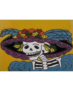 Talavera Tiles - Day Of The Dead: Lady Profile Blue