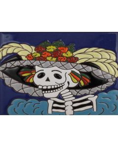 Talavera Tiles - Day Of The Dead: Lady Profile Yellow
