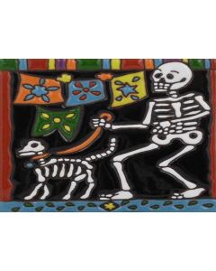 Talavera Tile - Day Of The Dead: Walking The Dog