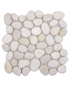 White Rectified Matte Pebble Interlocking Mosaic 12x12 | Rectified Pebbles Mosaic by Bati Orient