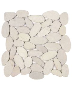 White XL Sliced Matte Pebble Interlocking Mosaic 12x12 | Sliced Pebbles Mosaic by Bati Orient