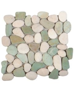 Mix White/Green Rectified Matte Pebble Interlocking Mosaic 12x12 | Other Pebbles Mosaic by Bati Orient