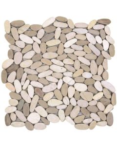 Mix White/Beige Sliced Matte Pebble Interlocking Mosaic 12x12 | Sliced Pebbles Mosaic by Bati Orient