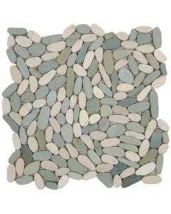 Mix White/Green Sliced Matte Pebble Interlocking Mosaic 12x12 | Sliced Pebbles Mosaic by Bati Orient