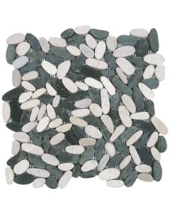 Mix White/Black Sliced Matte Pebble Interlocking Mosaic 12x12 | Sliced Pebbles Mosaic by Bati Orient