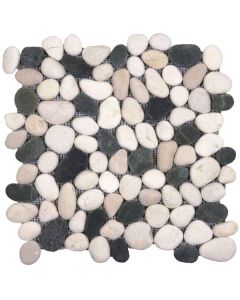 Mix White/Black Rectified Matte Pebble Interlocking Mosaic 12x12 | Rectified Pebbles Mosaic by Bati Orient