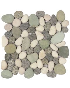 Mix Speckled/Green/White Rectified Matte Pebble Interlocking Mosaic 12x12 | Rectified Pebbles Mosaic by Bati Orient