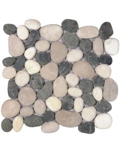 Mix White/Black/Beige Rectified Matte Pebble Interlocking Mosaic 12x12 | Rectified Pebbles Mosaic by Bati Orient