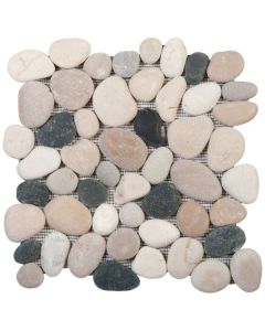 Mix White/Grey/Beige/Black Rectified Matte Pebble Interlocking Mosaic 12x12 | Rectified Pebbles Mosaic by Bati Orient