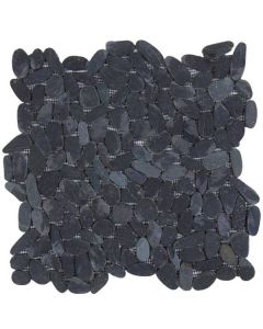 Black Sliced Matte Pebble Interlocking Mosaic 12x12 | Sliced Pebbles Mosaic by Bati Orient