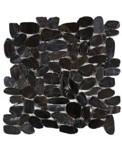 Black Sliced Polished Pebble Interlocking Mosaic 12x12 | Sliced Pebbles Mosaic by Bati Orient