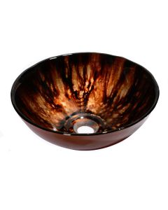 Dawn® Tempered glass, hand-painted glass vessel sink-round shape,  Black and Brown