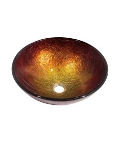 Dawn® Tempered glass, hand-painted glass vessel sink-round shape, Gold and Brown