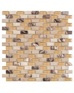 Beige Brick Marble/Glass/Brown Shell Interlocking Mosaic 11.6x12 | Mix Mosaic by Bati Orient