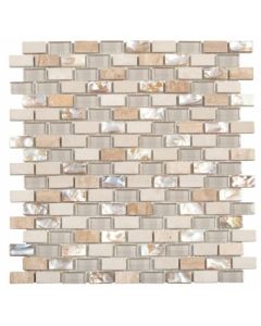Beige/White Brick Marble/Glass/Beige Shell Interlocking Mosaic 11.6x12 | Mix Mosaic by Bati Orient