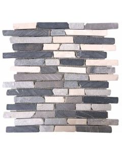 White Grey Broken Brick Marble Interlocking Mosaic 11x12 | Marble Mosaic by Bati Orient