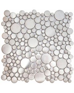 Brushed Silver Penny Rounds Inox Metal Interlocking Mosaic 12.2x12.2 | Other Pebbles Mosaic by Bati Orient