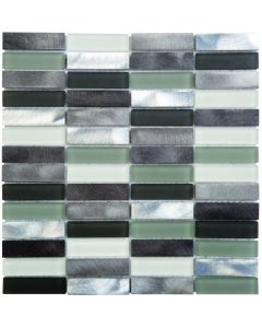 Aluminum Grey Glass Black Stone Mix Rectangles Mosaic 12x12 | Mix Mosaic by Bati Orient