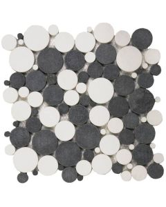 Mix White/Black Reconstituted Round Interlocking Mosaic 12x12 | Other Pebbles Mosaic by Bati Orient