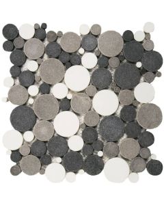 Mix White/Black/Grey Reconstituted Round Interlocking Mosaic 12x12 | Other Pebbles Mosaic by Bati Orient