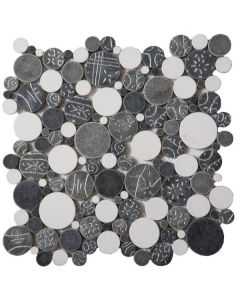 White Grey Silver Penny Rounds Interlocking Mosaic 12x12 | Other Pebbles Mosaic by Bati Orient