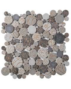 Taupe Gold Penny Rounds Interlocking Mosaic 12x12 | Other Pebbles Mosaic by Bati Orient