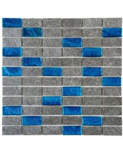 Grey Natural Quartzite Turquoise Glass Mosaic 12x12 | Mix Mosaic by Bati Orient