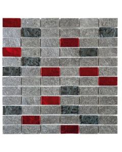 Grey Natural Quartzite Red Glass Mosaic 12x12 | Mix Mosaic by Bati Orient