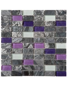 Grey Polished Quartzite Purple & White Glass Mosaic 12x12 | Mix Mosaic by Bati Orient