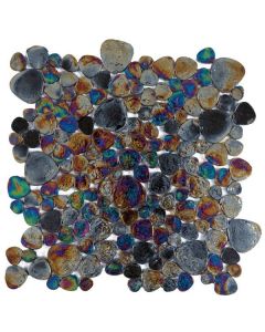 Black Japanese Pebbles Glass Interlocking Mosaic 12.1x12.1 | Other Pebbles Mosaic by Bati Orient