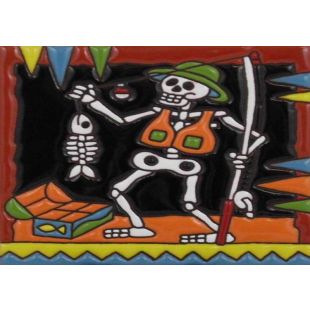 Talavera Tile - Day Of The Dead: Fishing