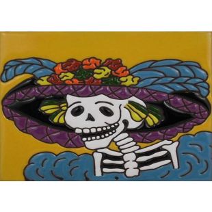 Talavera Tiles - Day Of The Dead: Lady Profile Blue