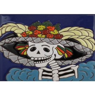 Talavera Tiles - Day Of The Dead: Lady Profile Yellow