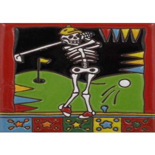 Talavera Tile - Day Of The Dead: Playing Golf
