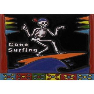 Talavera Tile - Day Of The Dead: Surfing